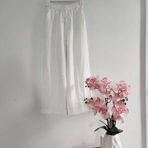 Zara Kids White 100% Linen Wide Leg Pants Elastic Drawstring Waist size 11-12Y
